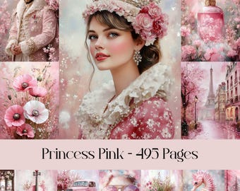 Princess Pink Digitales Papier: Vintage Blumen Ephemera (Digitaler Download)
