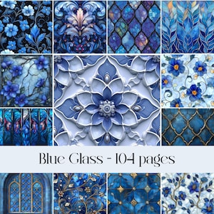 Pages en verre bleu, vitre, papier journal indésirable, papier de scrapbooking, collage, papier numérique, carrelage, vitrail, images imprimables