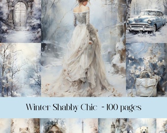 Winter Shabby Chic Junk Journal Pages: Cozy Snow Scenes (Digital Paper)