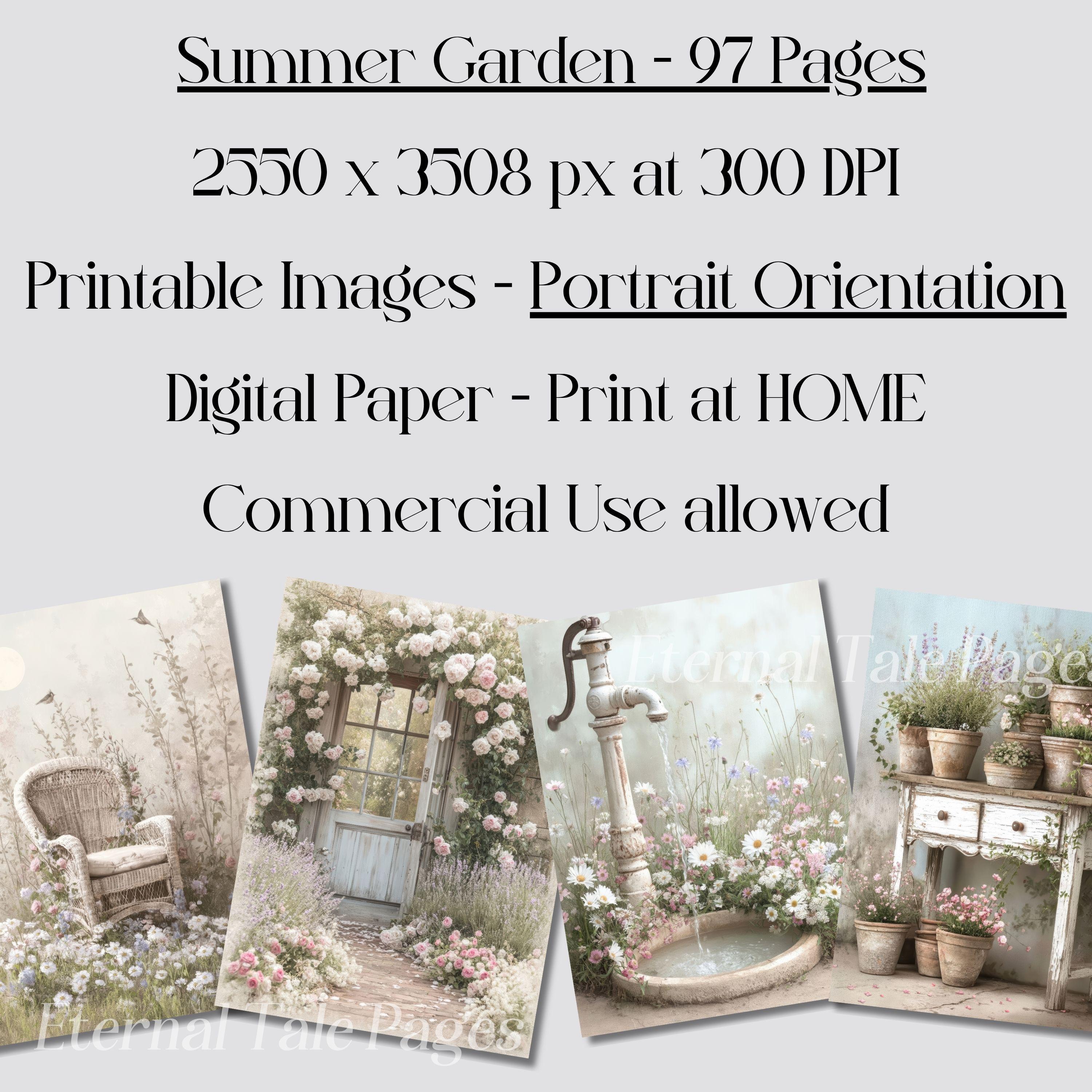Summer Garden Junk Journal Pages, Shabby Chic Floral Botanical Prints ...