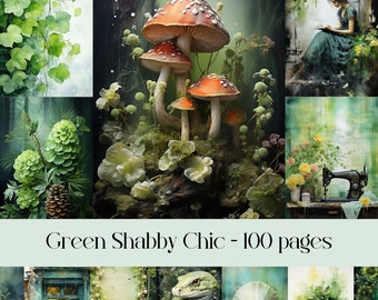 Green Shabby Chic Junk Journal Pages: Victorian Ephemera (Digital Printable)