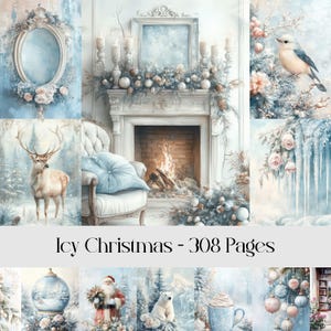 Icy Christmas Junk Journal Seiten, Scrapbook Papier, Winter Thema, digitales Papier, Weihnachten, festliches Papier, bedruckbares Papier, Weihnachtspapier