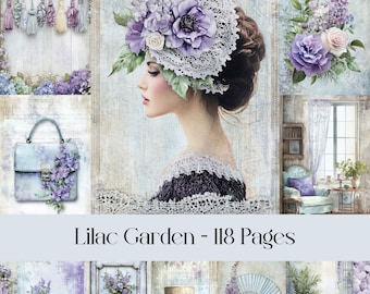 Lilac Garden Digital Paper: Shabby Chic Scrapbook Images (A4/US Letter)