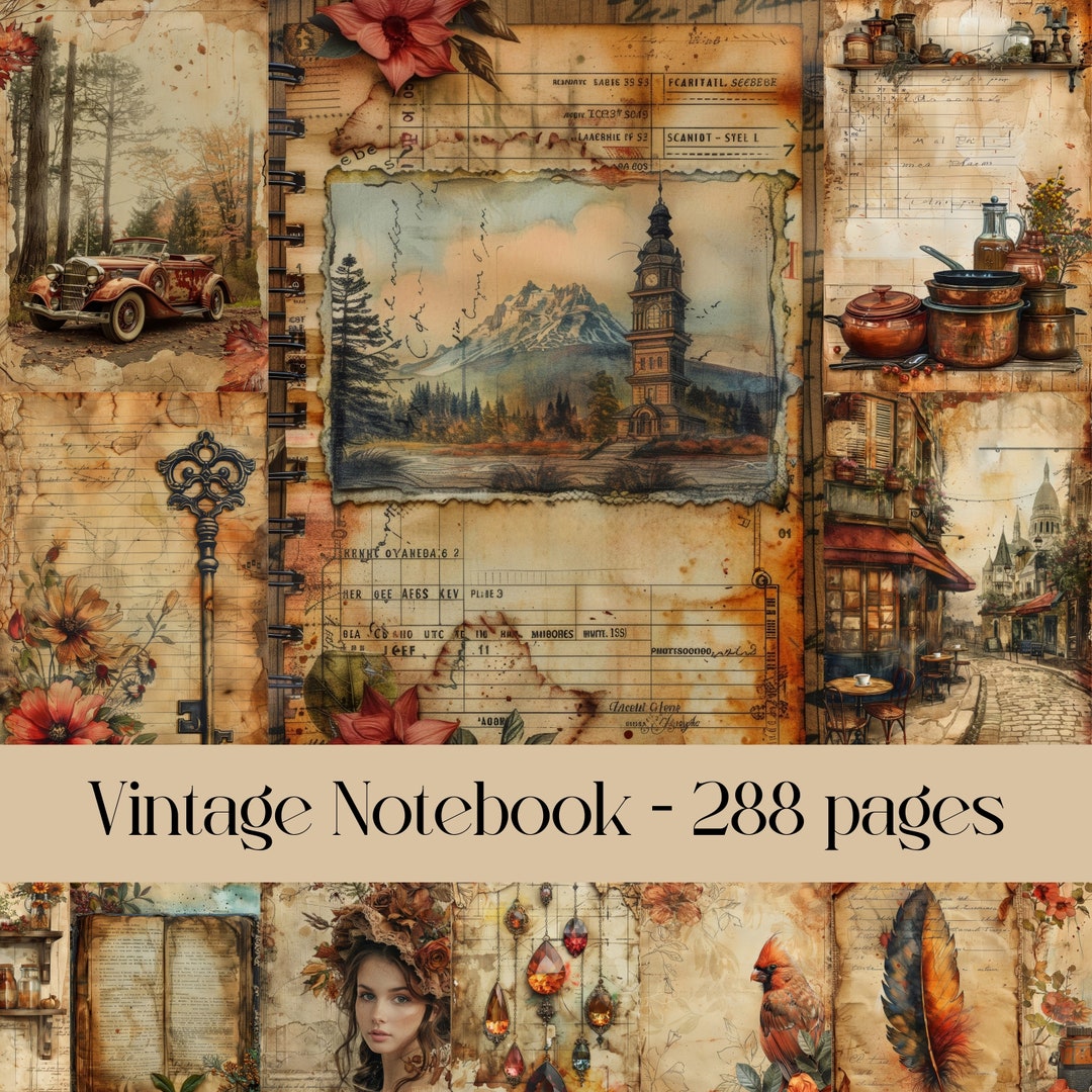 Vintage Notebook Pages for Scrapbook, Junk Journal, Printable Images