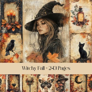 Witchy Fall Pages, papier numérique, journal indésirable, papier de scrapbooking, automne, automne, halloween, gothique, sorcellerie, papier imprimable, éphémère