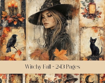 Papel digital "Otoño Brujo": Efímera gótica para scrapbooking (243 páginas) (Descarga digital)
