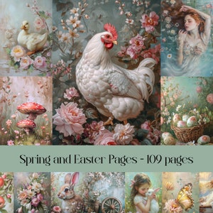 Papier numérique Junk Journal et Scrapbook de printemps et de Pâques, collage, fleurs, animaux, images imprimables, téléchargement immédiat, usage commercial