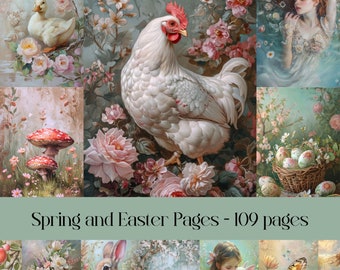 Spring Easter Junk Journal Paper: Floral Animal Collage (Digital Download)