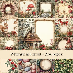 Immagini di Whimsical Forest Square, carta per scrapbooking, diario spazzatura, natura, estate, fiori, funghi, immagini magiche e carine, grafica stampabile