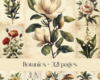 Botanische Junk Journal Seiten: Vintage Blumen Ephemera (Digitaler Download)