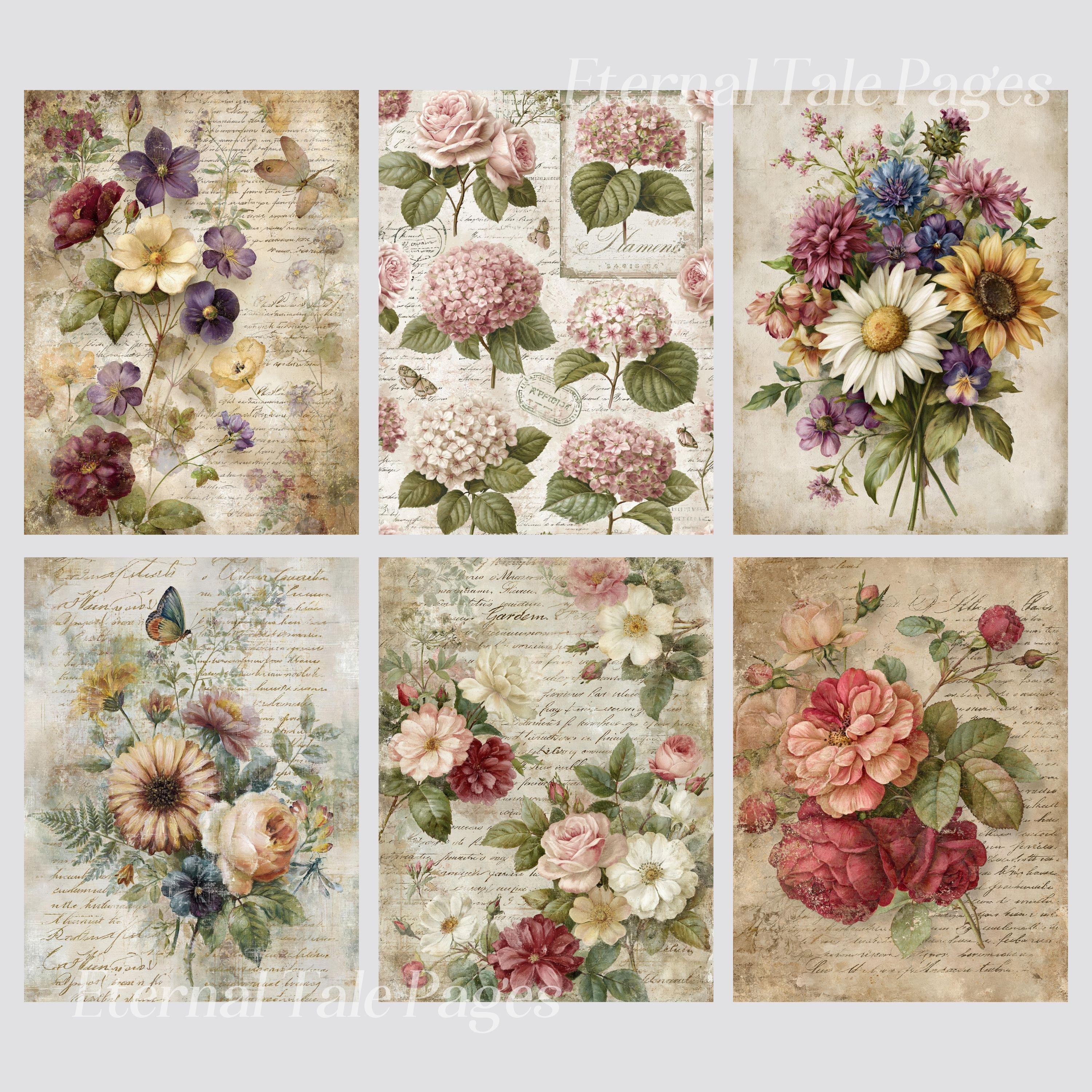 Summer Garden Junk Journal Pages, Shabby Chic Floral Botanical Prints ...