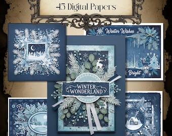 Blue Christmas Digital Paper Pack: Winter Wonderland Junk Journal (Digital Download)