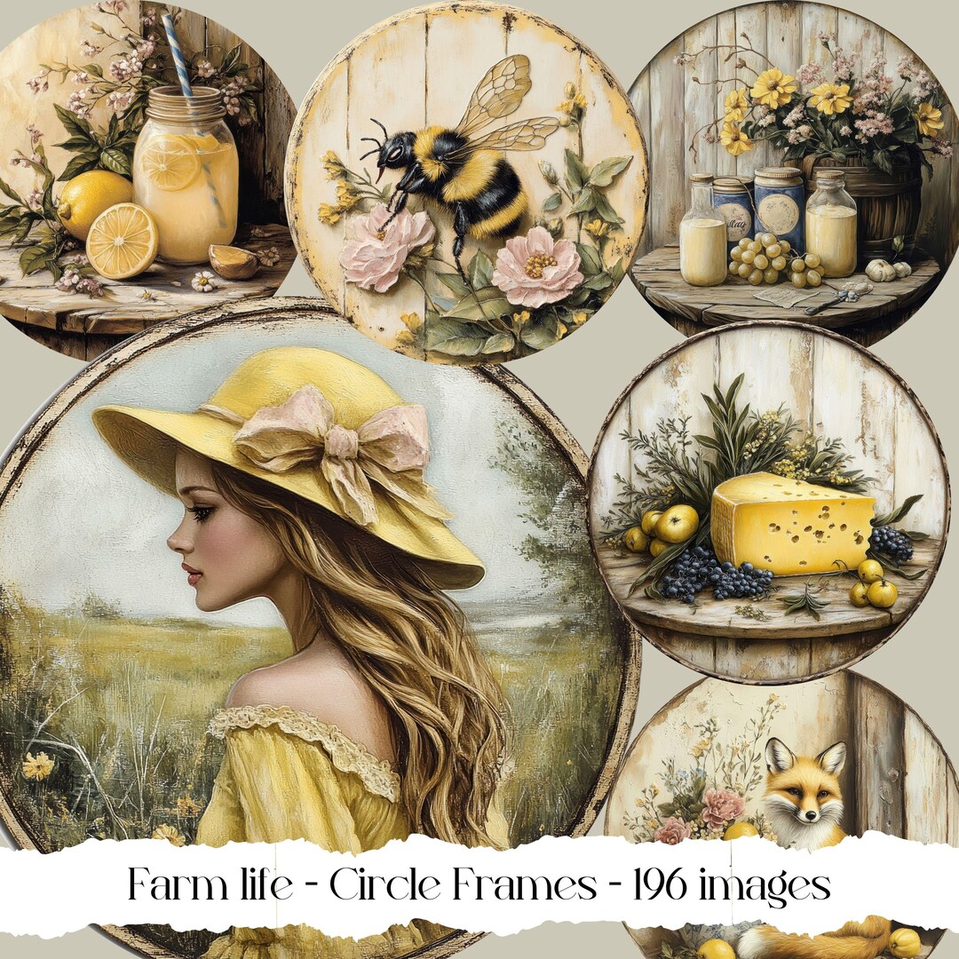 Farmhouse Round Frame Images: Cottagecore Scrapbook Designs (digital Download) - Etsy