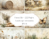 Farm Life Digital Paper: Landscape Junk Journal Pages (222 JPEG)