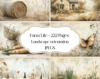 Papel digital "Vida en la granja": Páginas de diario basura de paisajes (222 JPEG)