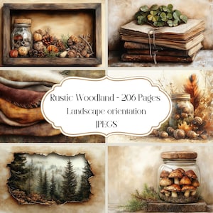 Pages rustiques des bois, papier numérique, journal indésirable, botanique, papier de scrapbooking, automne, feuilles, feuillage, thème de la forêt, images imprimables