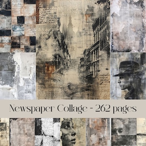 Pages de collage de journal pour scrapbooking et journal indésirable, images imprimables, papier vintage, texte et écriture, texture vieillie, patiné