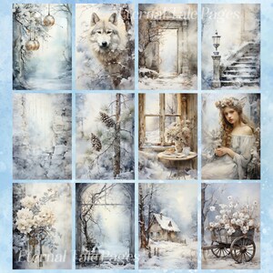 Winter Shabby Chic Junk Journal Pages: Cozy Snow Scenes, Printable Wall ...