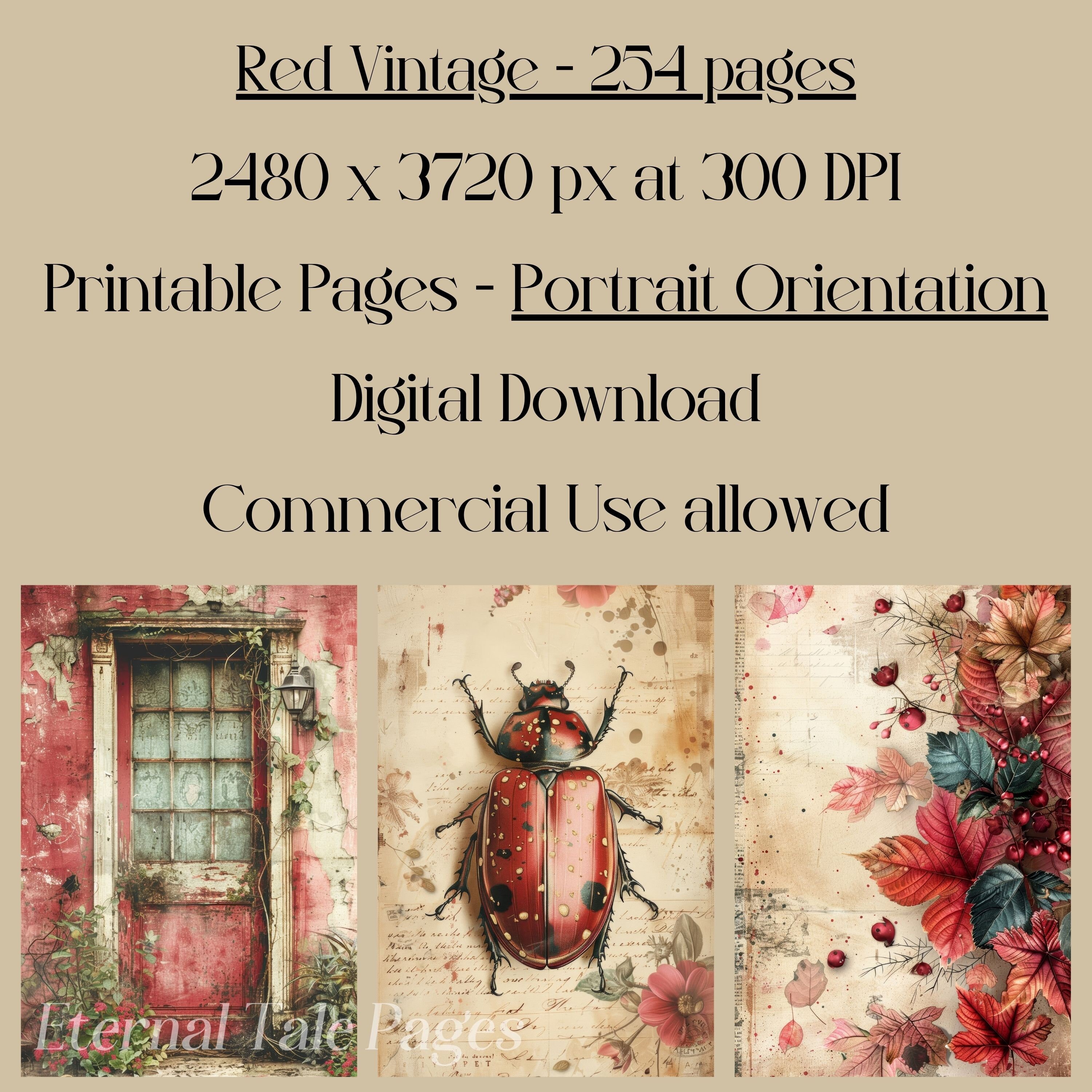 junkjournal【antique Red】 Red Vintage Pages for Scrapbook and Junk Journal, Digital