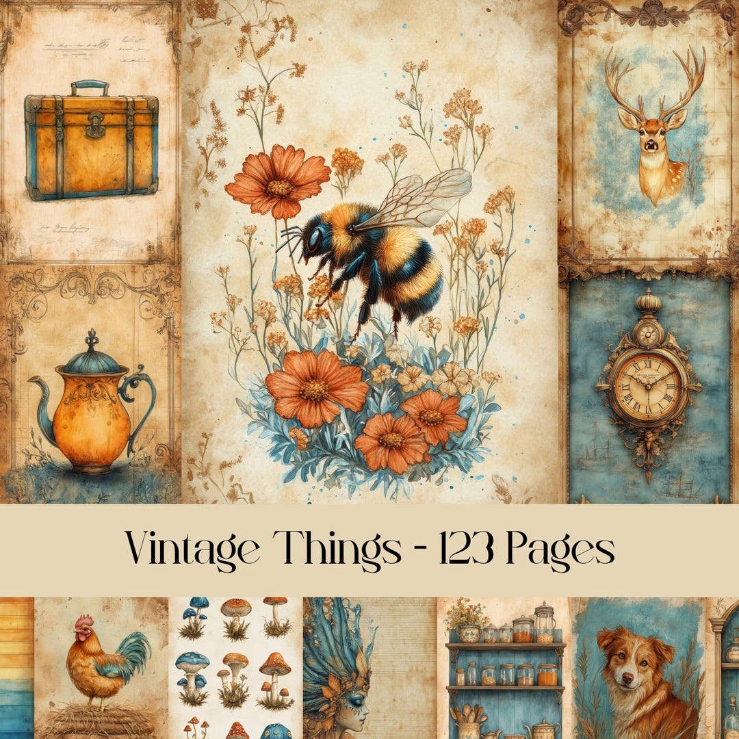 Vintage Ephemera Digital Paper: Junk Journal Printable Images (123 A4 ...