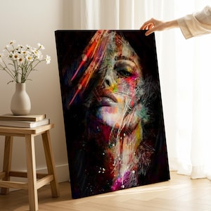 Abstract Woman Portrait Canvas Print: Colorful Female Face Wall Art