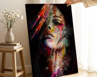 Abstract Woman Portrait Canvas Print: Colorful Female Face Wall Art