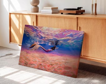 Watercolor Mermaid Canvas Print: Ready to Hang Wall Art