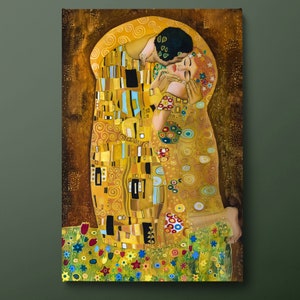 The Kiss Canvas Wall Art, Romantic Canvas Print, Gustav Klimt&#39;s The Kiss Famous Canvas Painting, Ready to Hang