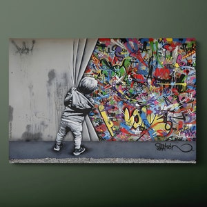 Banksy Canvas Wall Art, Graffiti Canvas Print, Banksy Street Art Canvas Painting, Ready to Hang
