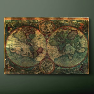 Vintage wereldkaart canvas muurkunst, vintage kaart van de wereld canvas print, geografische wereldkaart canvas schilderij, klaar om op te hangen