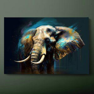 Elephant Canvas Wall Art, Colorful Elephant Canvas Print, Animal Canvas Painting, Ready to Hang