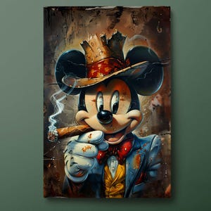Gangster Mickey Mouse canvas muurkunst, coole cartoon stijl canvas print, unieke pop-art canvas muur decor, klaar om op te hangen