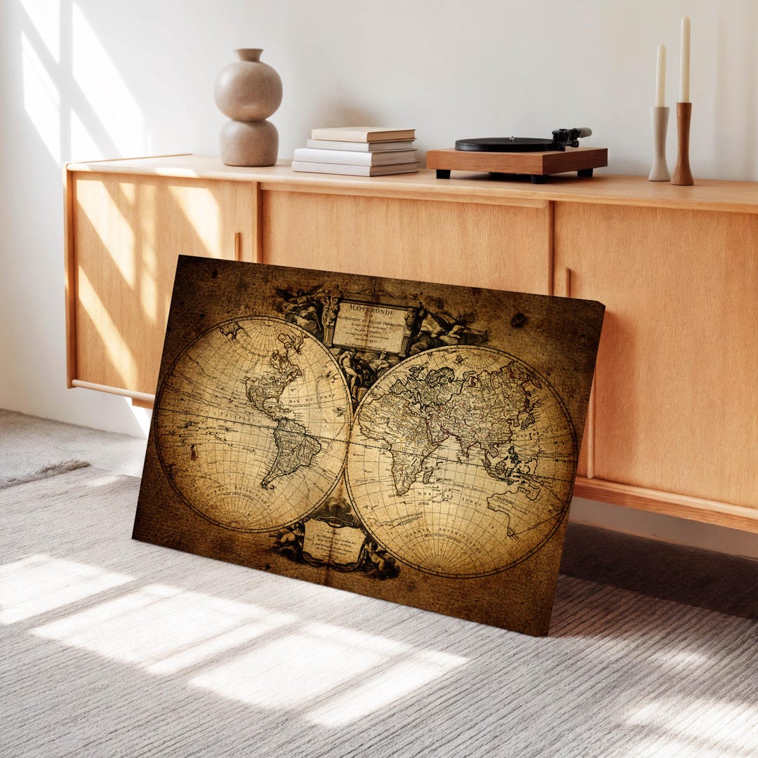 Vintage World Map Canvas Print: Ready to Hang Geographic Wall Art - Etsy