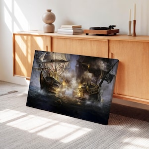 Warship Canvas Print: Pirate Ship Battle at Sea, Ready to Hang