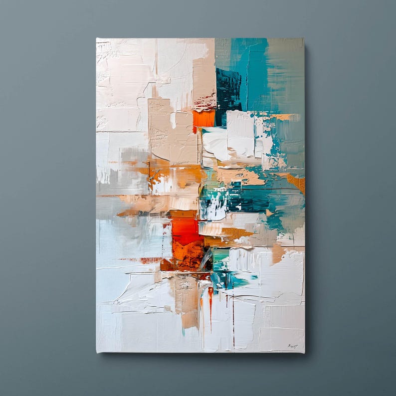 Teal and Orange Abstract Canvas Print: Modern Textured Wall Art - Etsy