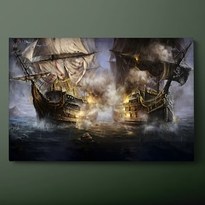 Battle Ship Canvas Wall Art, Pirate Ship Canvas Print, Sailing Boat War Ship Canvas Painting, Ready to Hang