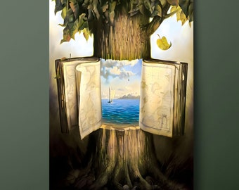 Surreal Library Canvas Wall Art, Book Dam Canvas Print, Abstract Library Canvas Painting, Ready to Hang