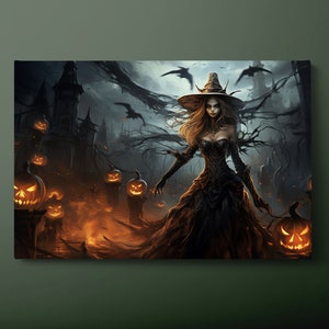 Halloween Canvas Wall Art, Halloween Printable Canvas Print, Halloween Horror Canvas Painting, Ready to Hang