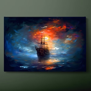 Ship Canvas Wall Art, Pirate Ship Canvas Print, Abstract Sailing Ship Canvas Painting, Ready to Hang