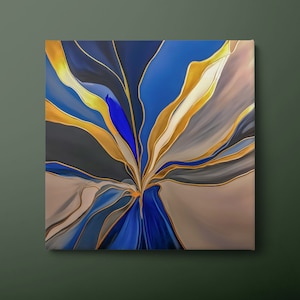 Blue Gold Abstract Marble Canvas Wall Art, Blue Gold Marble Canvas Print, Abstract Marble Canvas Painting, Ready to Hang