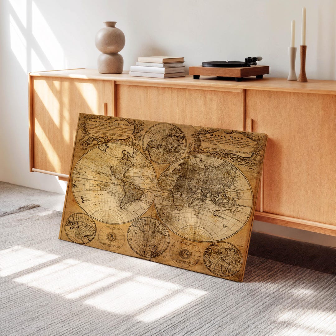 Vintage World Map Canvas Print: Ready to Hang Geographic Wall Art - Etsy