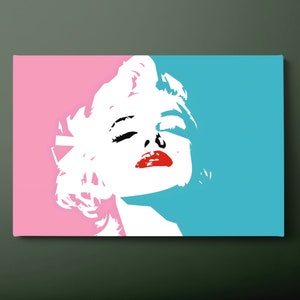 Marilyn Monroe Canvas Wall Art, Famous Artist Canvas Print, Blue Pink White Red Canvas Painting, Ready to Hang