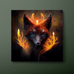 Kerze Licht Fuchs Leinwand Wandkunst, Fuchs Porträt Leinwand Druck, Abstrakte Tier Porträt Leinwand Gemälde, fertig zum Aufhängen