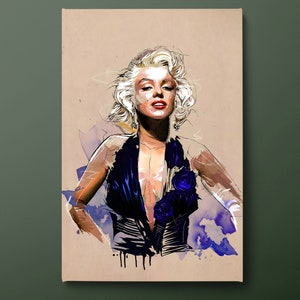 Marilyn Monroe Canvas Wall Art, Watercolor Marilyn Monroe Canvas Print, Famous Person Poster Canvas Painting, Ready to Hang