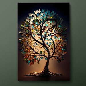 Tree of Life Canvas Wall Art, Leaves Canvas Print, Modern Inspiring Tree of Life Canvas Painting, Ready to Hang