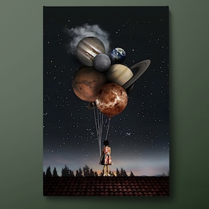 Weltraum Leinwand Wandkunst, Planeten Leinwanddruck, Surrealer Weltraum Planet Leinwandmalerei, fertig zum Aufhängen