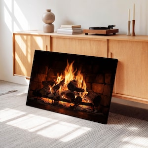Cozy Fireplace Canvas Art, Rustic Burning Fire Wall Art Prints,  Winter Office & Home Decor