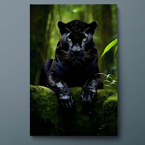 ブラックパンサー キャンバスウォールアート、ジャングルプレデター キャンバスプリント、エキゾチックな野生動物 キャンバスウォールデコ、すぐに掛けられる