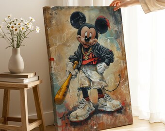 Arte en lienzo de Mickey Mouse de hip hop: decoración de pared con grafiti urbano