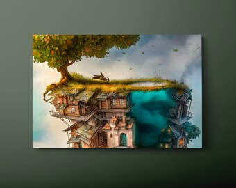 Surreal Pianist Landscape Canvas Wall Art, Pianist Canvas Print, Nature Landscape Canvas Painting, Ready to Hang